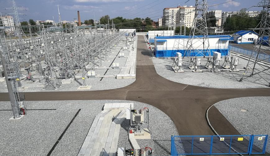 Vista aérea de la subestación Zelenodolskaya de 220 kV